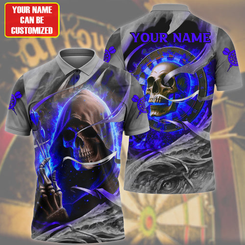 Personalized Name Skull Darts Blue Version All Over Printed Unisex Shirt QB020401