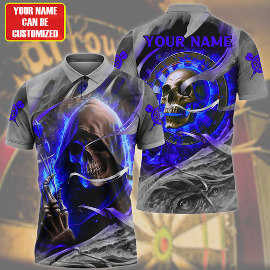 Personalized Name Skull Darts Blue Version All Over Printed Unisex Shirt QB020401