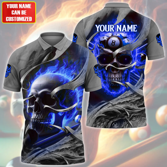 Personalized Name Skull Billiards Blue Version All Over Printed Unisex Shirt QB030403