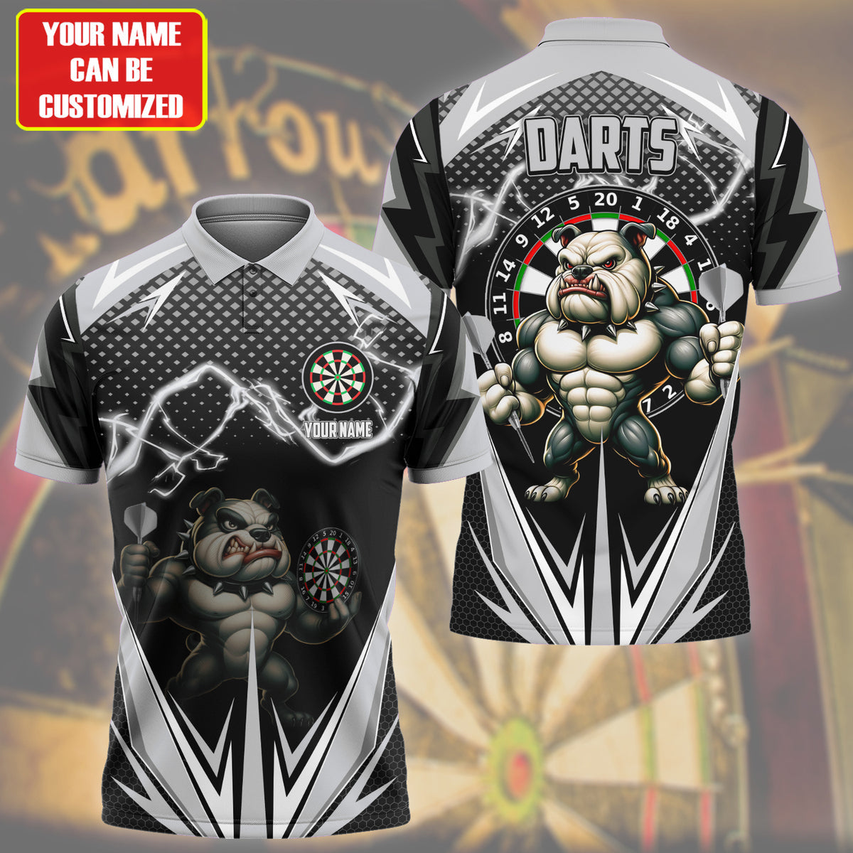 Personalized Name Bull Dog Darts Silver Version All Over Printed Unisex Shirt QB080601