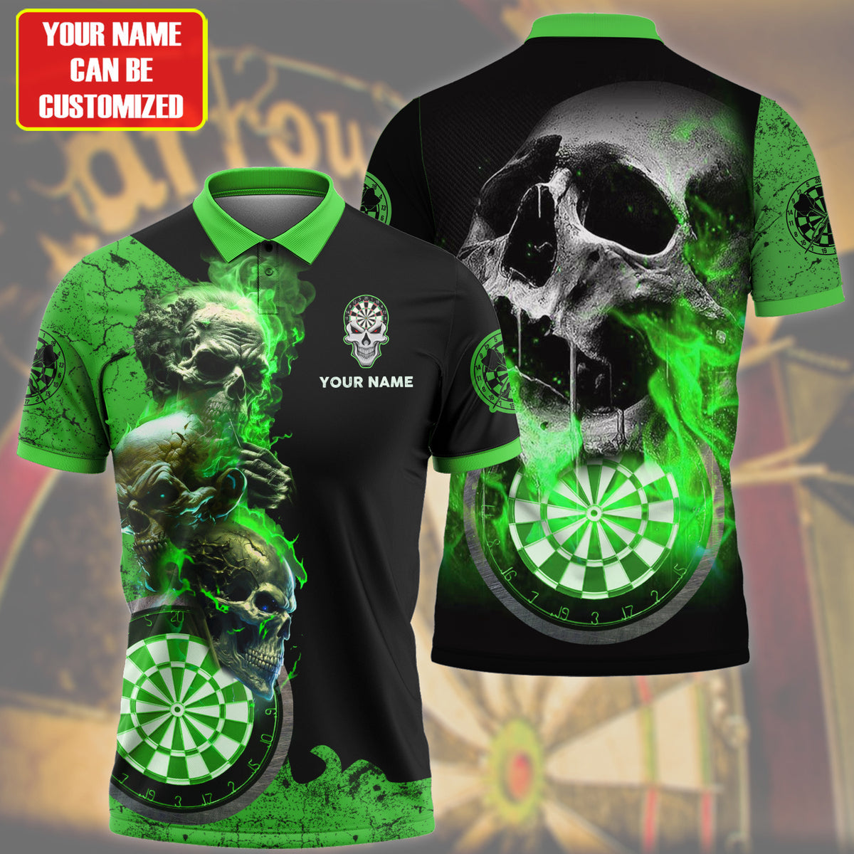 Personalized Name Green Darts Skull All Over Printed Unisex Shirt S080604