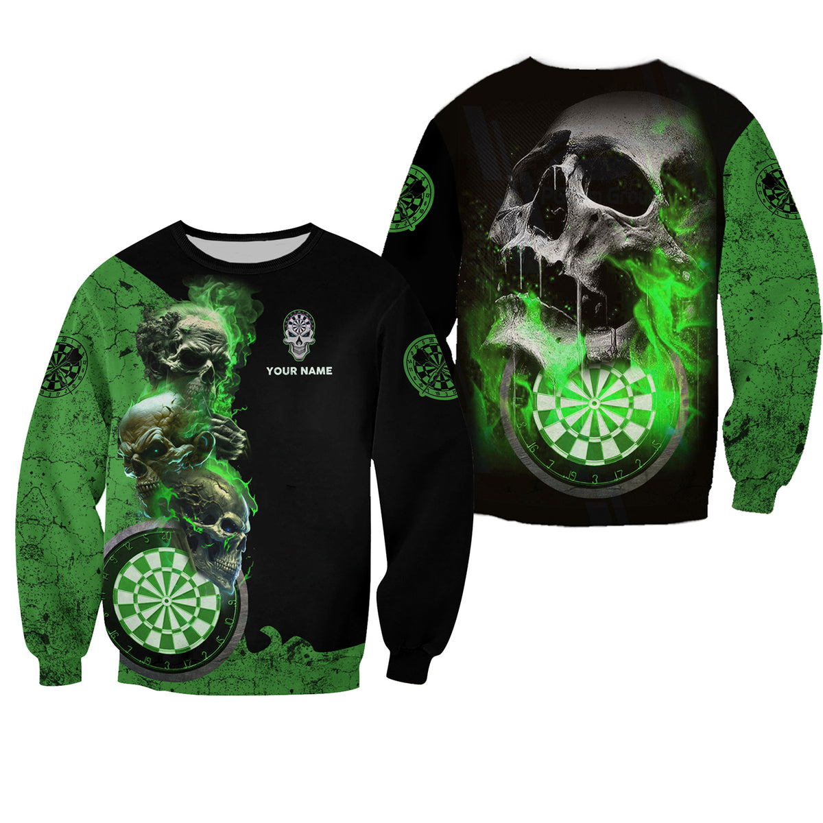 Personalized Name Green Darts Skull All Over Printed Unisex Shirt S080604