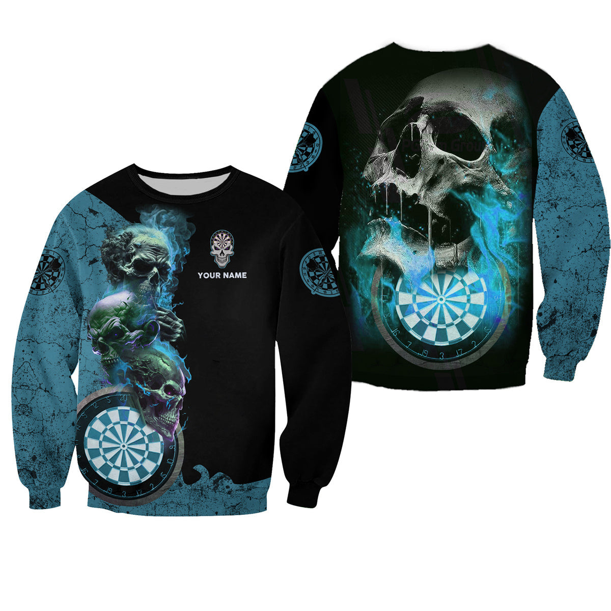 Personalized Name Teal Darts Skull All Over Printed Unisex Shirt S080604