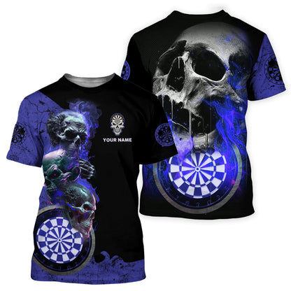 Personalized Name Blue Darts Skull All Over Printed Unisex Shirt S080604