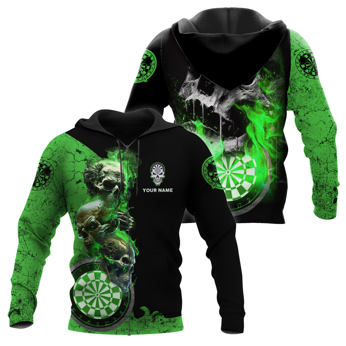 Personalized Name Green Darts Skull All Over Printed Unisex Shirt S080604