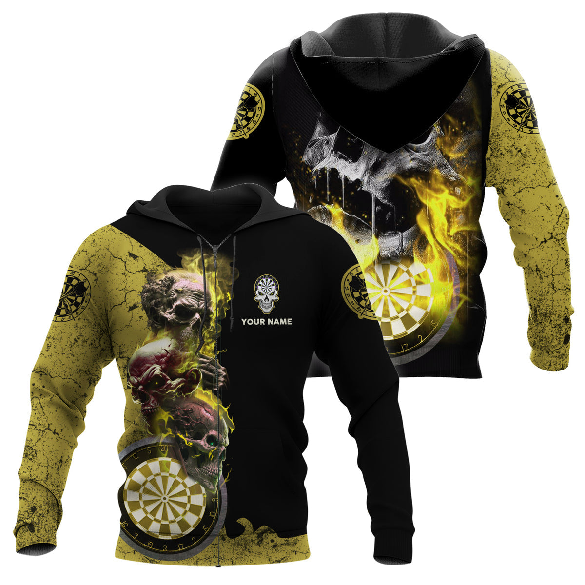 Personalized Name Yellow Darts Skull All Over Printed Unisex Shirt S080604