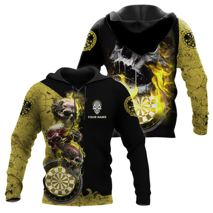Personalized Name Yellow Darts Skull All Over Printed Unisex Shirt S080604