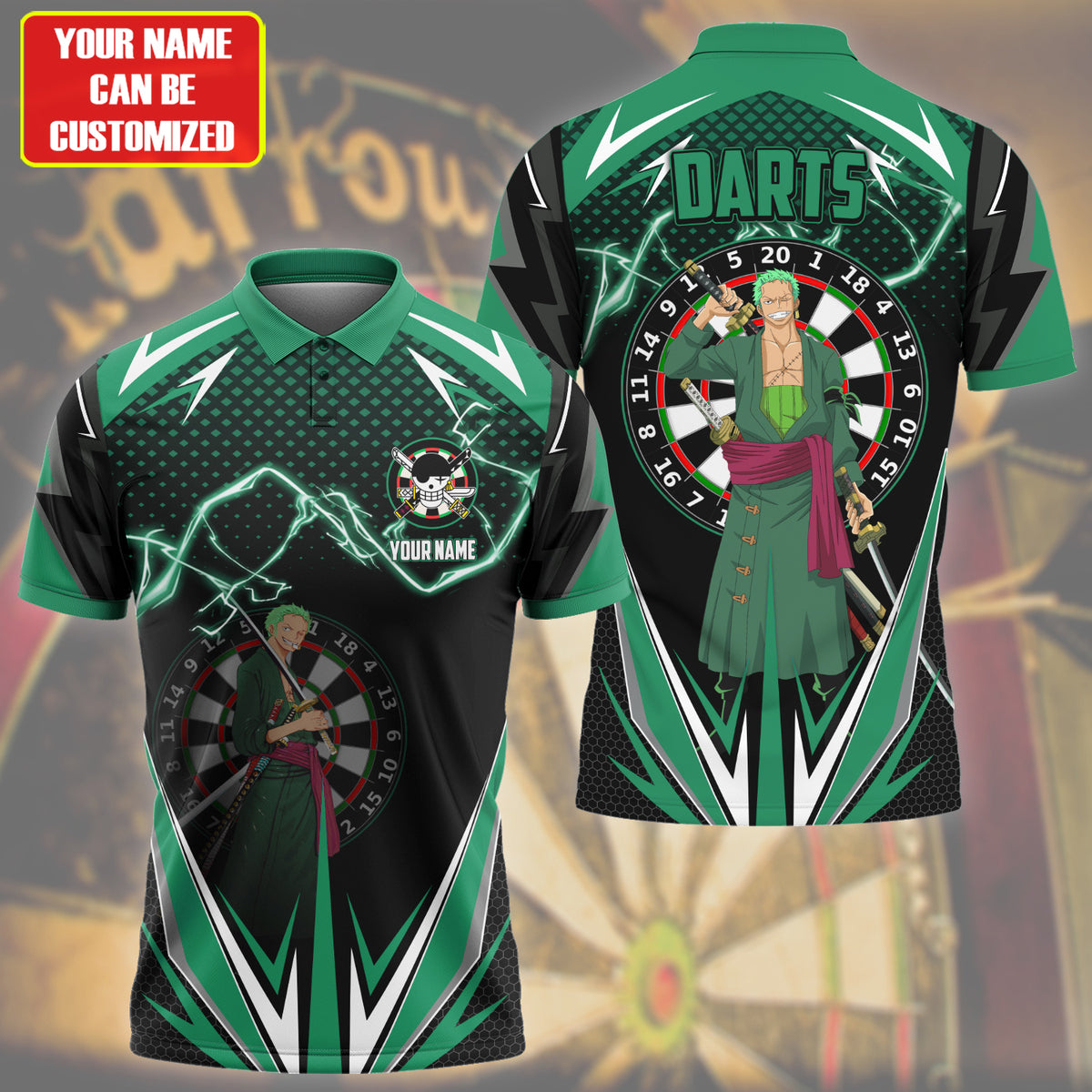 Personalized Name Zoro Darts Dark Green Version All Over Printed Unisex Shirt S130607