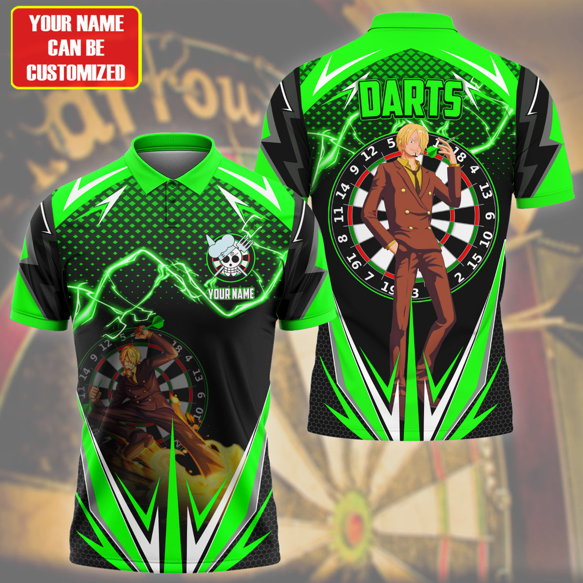Personalized Name Sanji Darts Green Version All Over Printed Unisex Shirt S130608