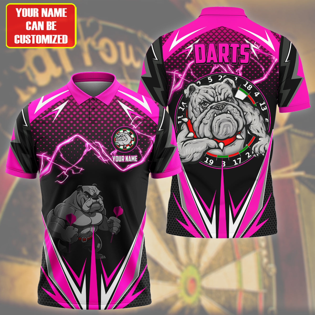 Personalized Name Bulldog Darts S1 Pink Version All Over Printed Unisex Shirt S130609