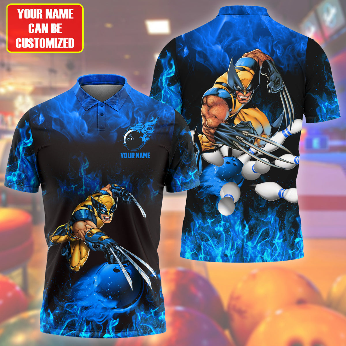 Personalized Name Wolv Fire Bowling Blue Version All Over Printed Unisex Shirt S130614