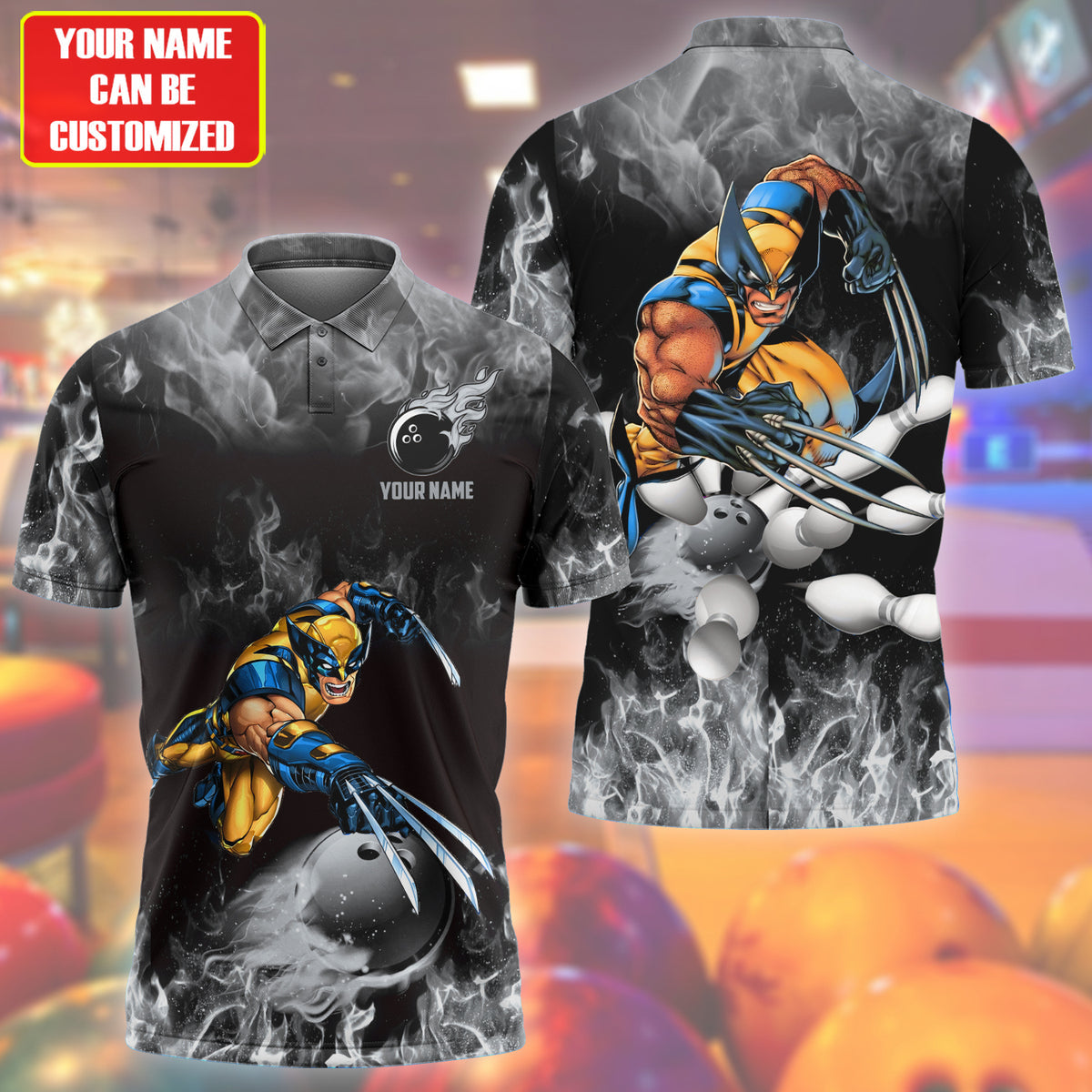 Personalized Name Wolv Fire Bowling Black Version All Over Printed Unisex Shirt S130614