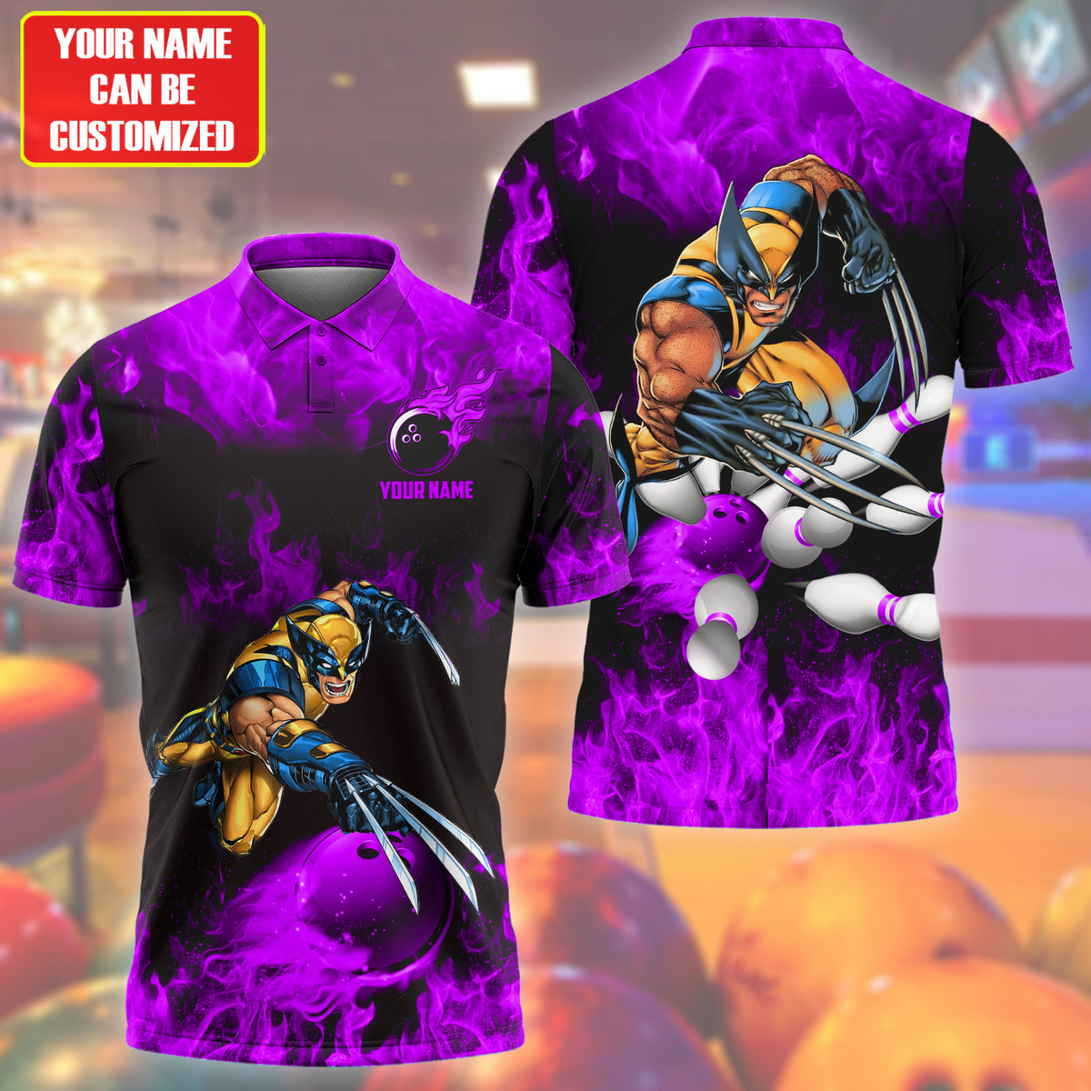 Personalized Name Wolv Fire Bowling Purple Version All Over Printed Unisex Shirt S130614