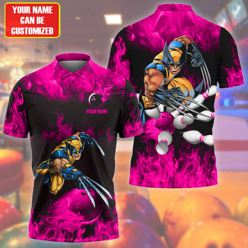 Personalized Name Wolv Fire Bowling Pink Version All Over Printed Unisex Shirt S130614