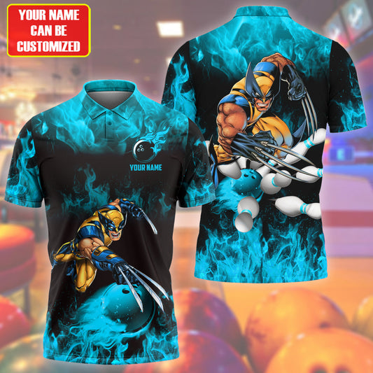 Personalized Name Wolv Fire Bowling Teal Version All Over Printed Unisex Shirt S130614