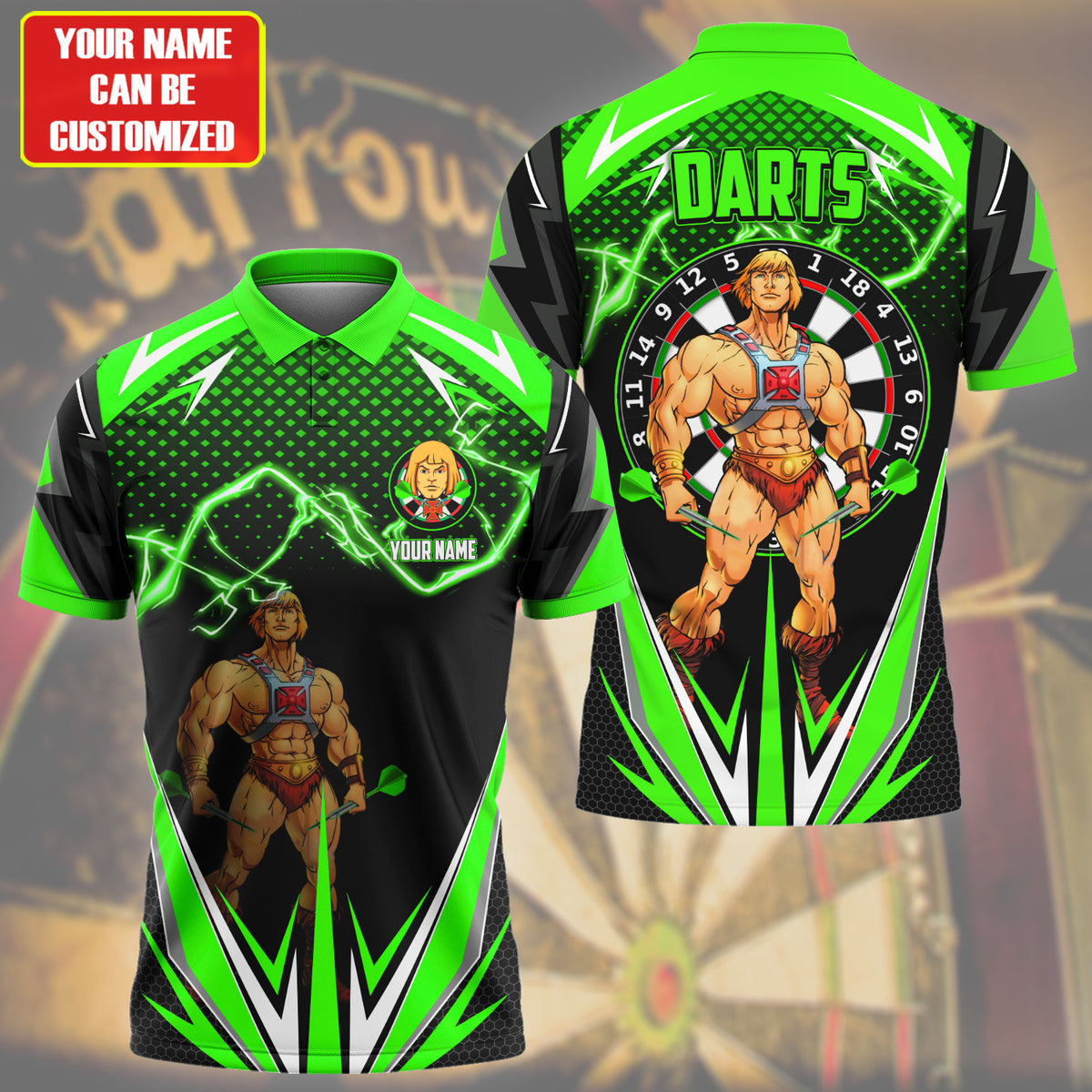 Personalized Name He-Man Darts Green Version All Over Printed Unisex Shirt S150402