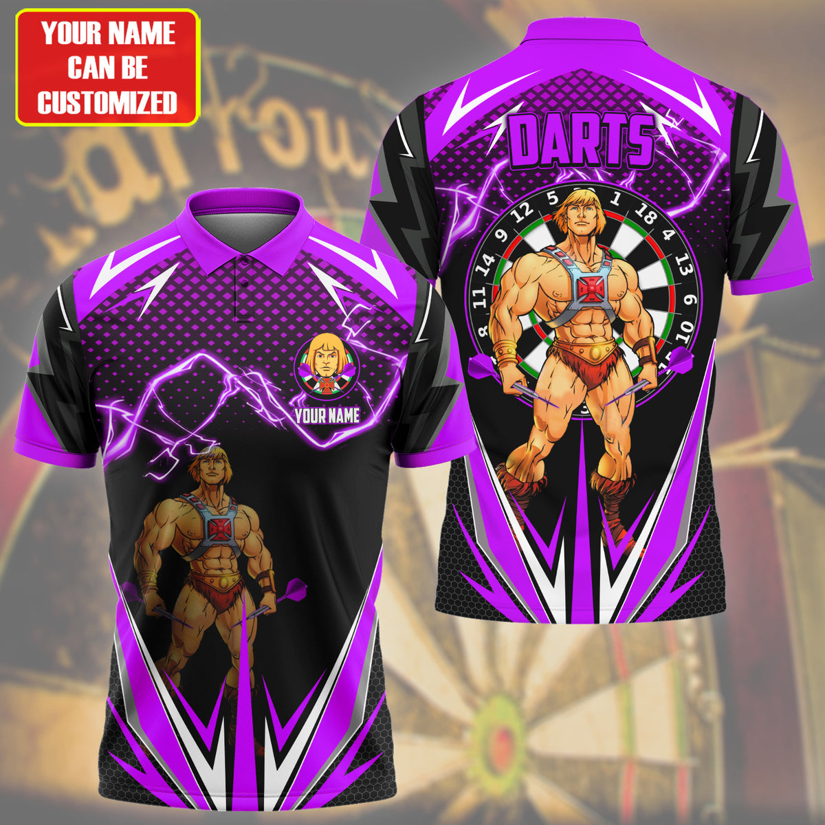 Personalized Name He-Man Darts Purple Version All Over Printed Unisex Shirt S150402