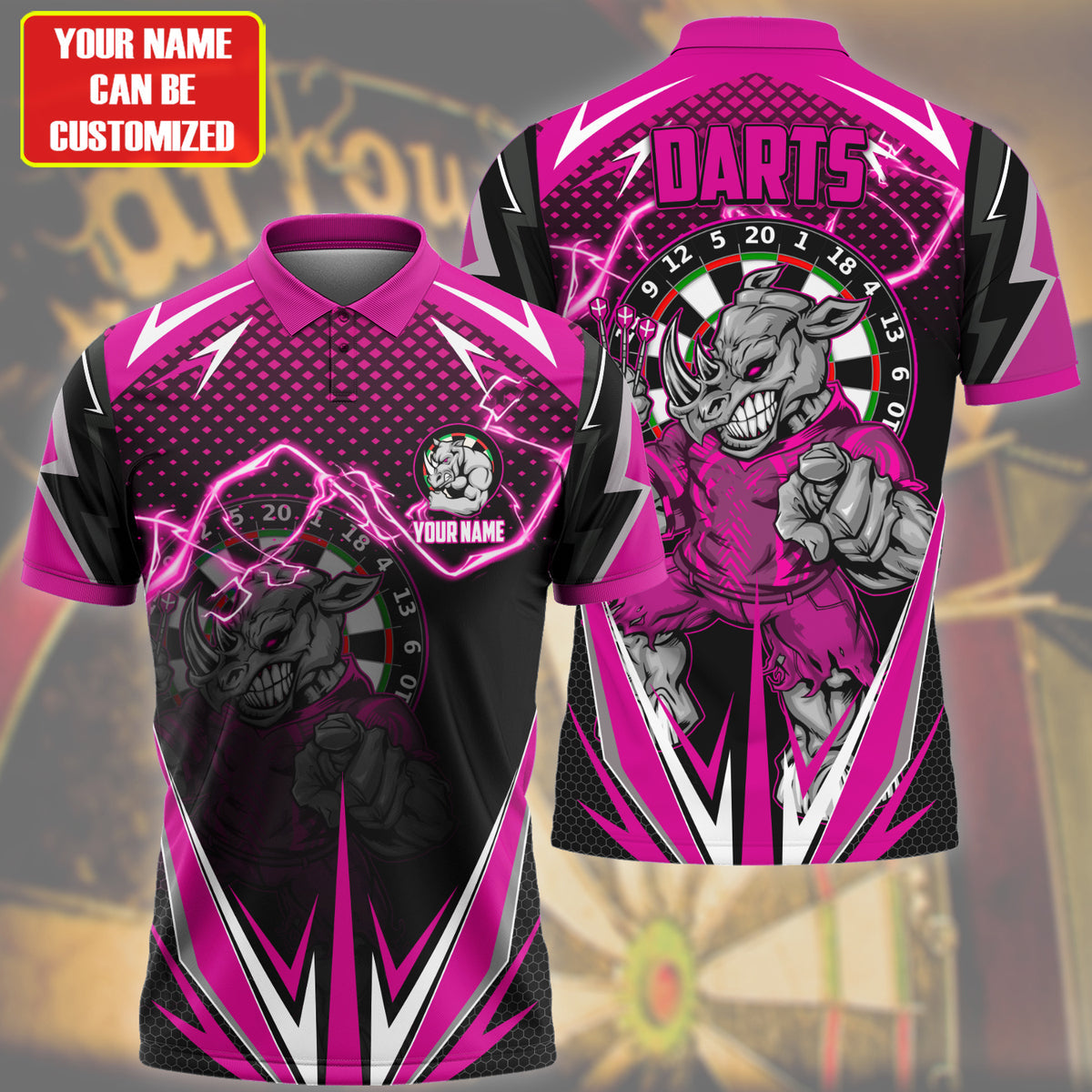 Personalized Name Rhino Darts Pink Version All Over Printed Unisex Shirt S190105