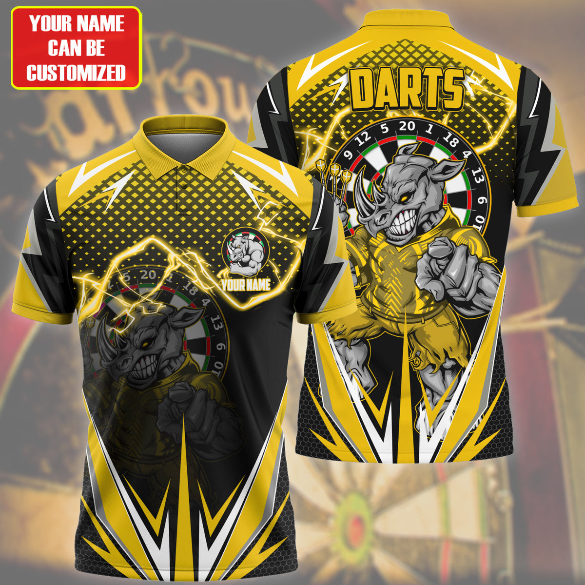 Personalized Name Rhino Darts Yellow Version All Over Printed Unisex Shirt S190105