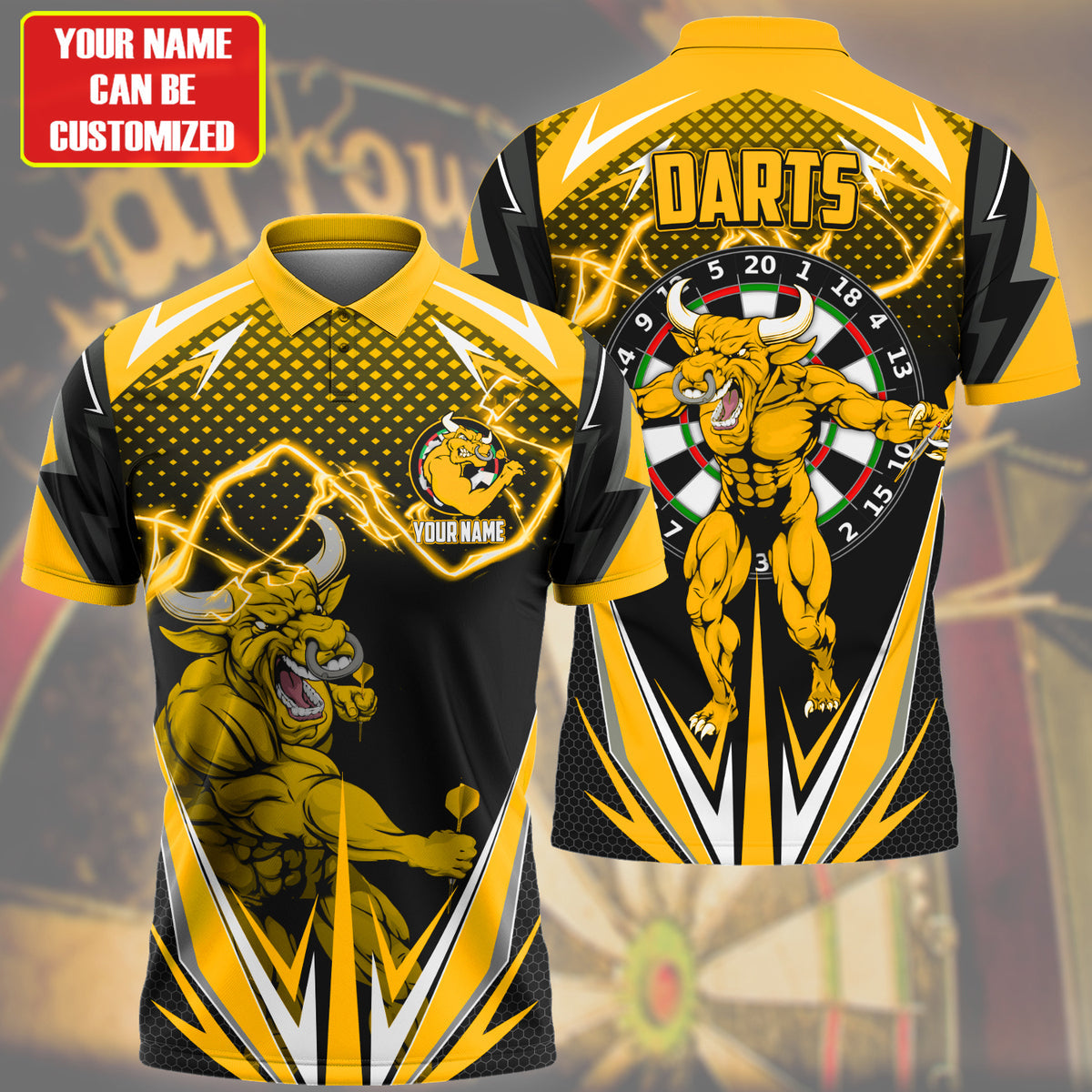 Personalized Name Bull Darts Yellow Version All Over Printed Unisex Shirt S190307