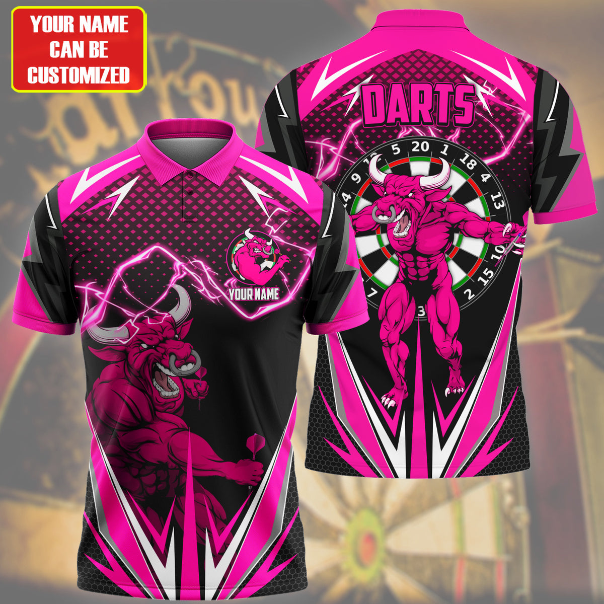 Personalized Name Bull Darts Pink Version All Over Printed Unisex Shirt S190307