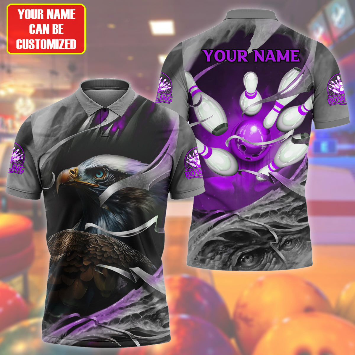 Personalized Name Eagle Bowling Purple Version All Over Printed Unisex Shirt S210502