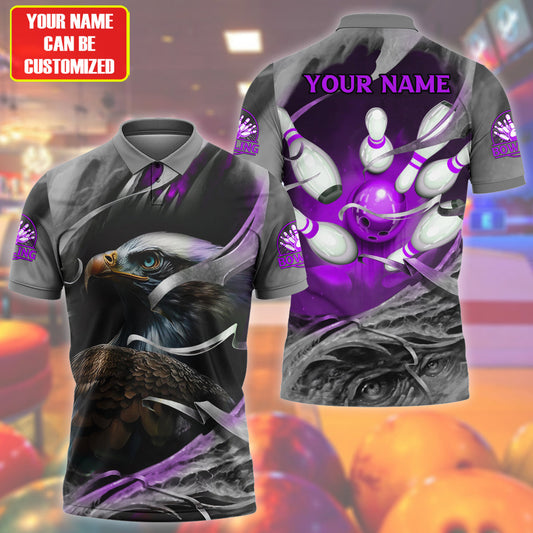 Personalized Name Eagle Bowling Purple Version All Over Printed Unisex Shirt S210502