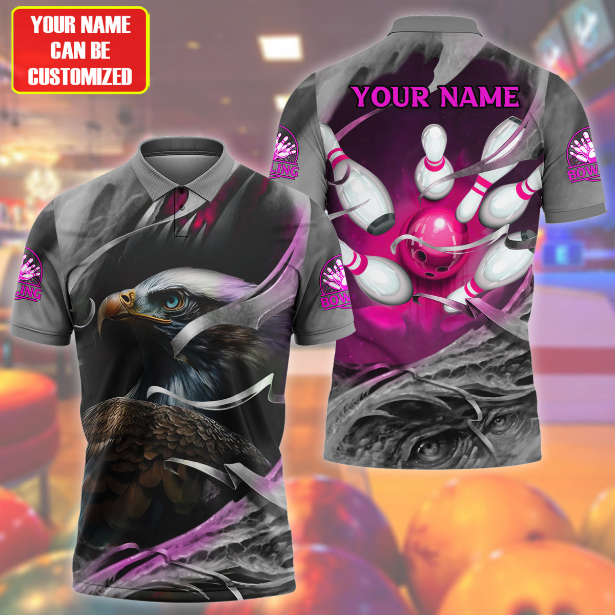 Personalized Name Eagle Bowling Pink Version All Over Printed Unisex Shirt S210502