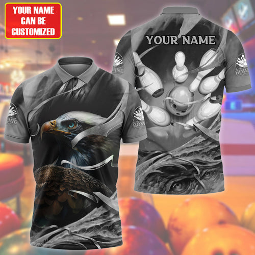 Personalized Name Eagle Bowling Black Version All Over Printed Unisex Shirt S210502