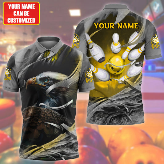 Personalized Name Eagle Bowling Yellow Version All Over Printed Unisex Shirt S210502
