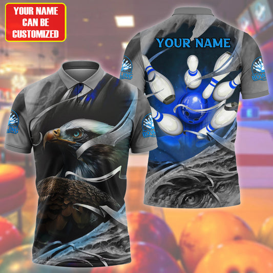 Personalized Name Eagle Bowling Blue Version All Over Printed Unisex Shirt S210502