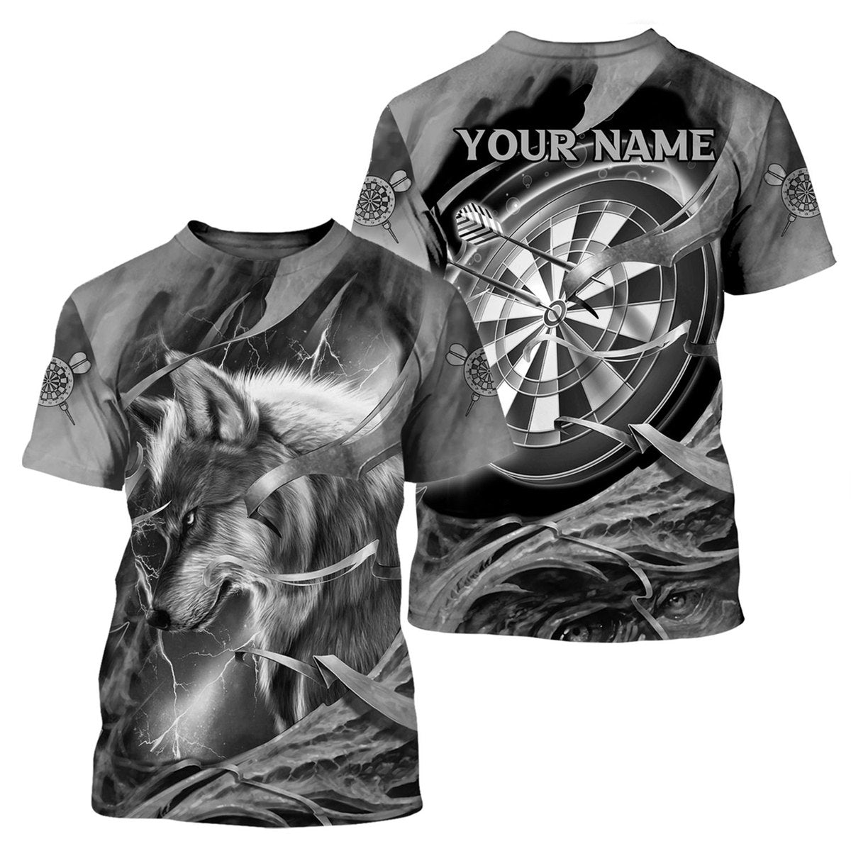 Dartboard Grey Wolf Personalized Name 3D Shirt For Darts Player S270604