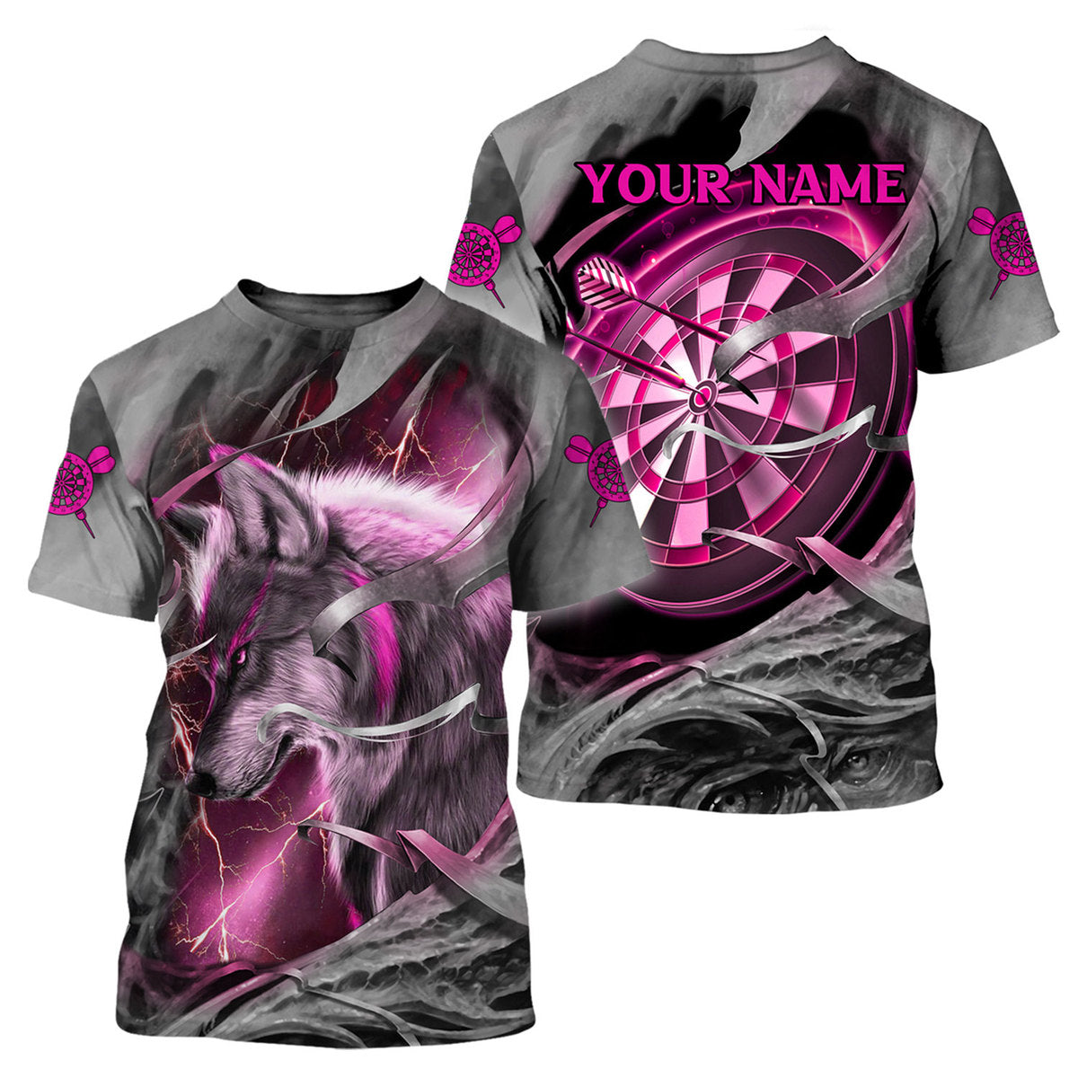 Dartboard Pink Wolf Personalized Name 3D Shirt For Darts Player S270604