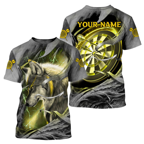 Dartboard Yellow Wolf Personalized Name 3D Shirt For Darts Player S270604
