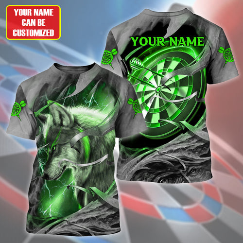 Dartboard Green Wolf Personalized Name 3D Shirt For Darts Player S270604