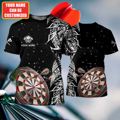 Black & White Tattoo Maori Darts Personalized Name 3D Polo Shirt For Darts Player, Dart Team Shirts S270705