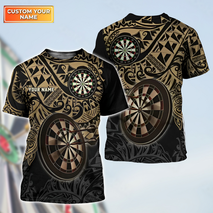Brown Tattoo Darts Personalized Name 3D Polo Shirt For Darts Player, Dart Team Shirts S270712