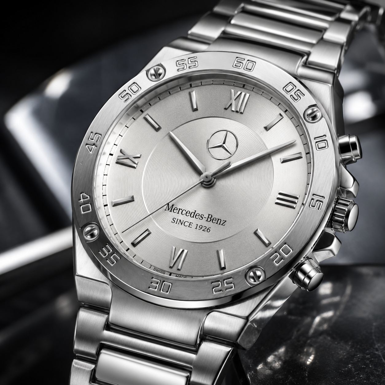 Personalized Merc Spiral Luxury Dial Steel Watch