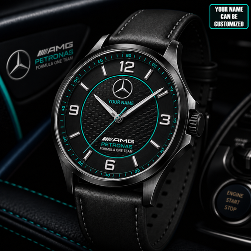 Personalized Merc AMG Petronas Premium Luxury Leather Strap Watch