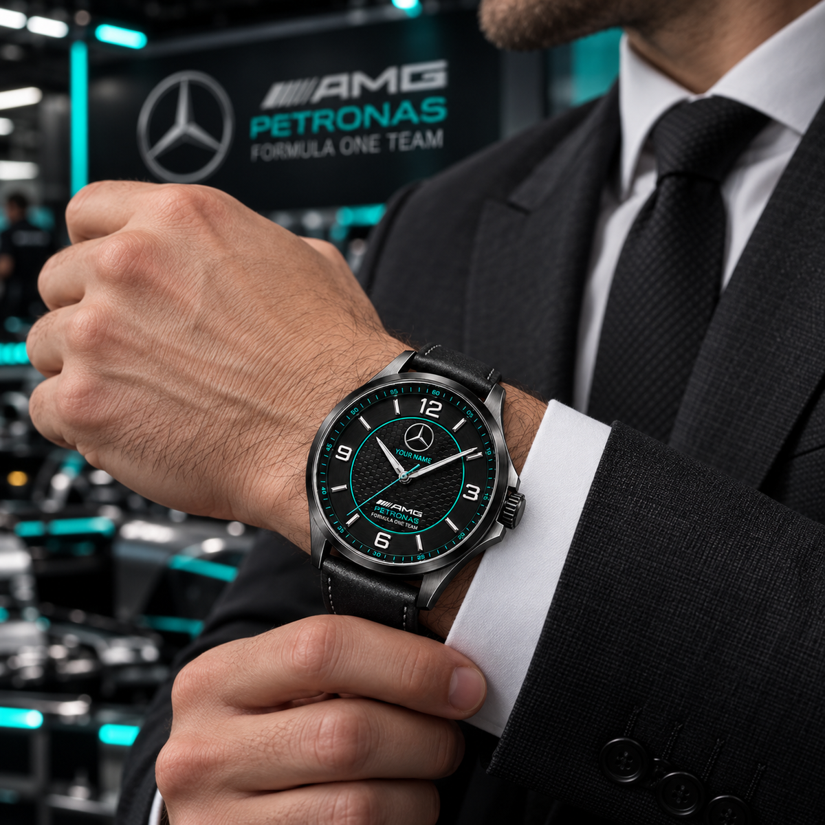 Personalized Merc AMG Petronas Premium Luxury Leather Strap Watch