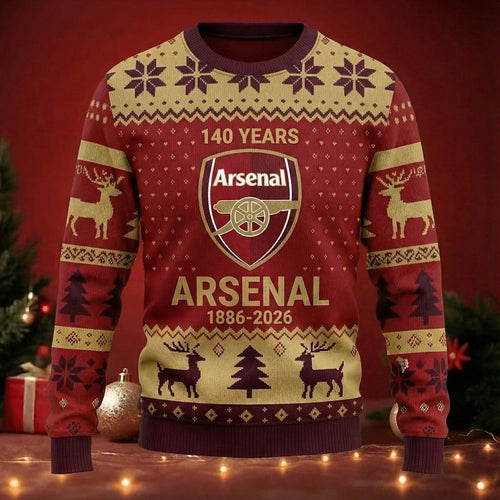 Arsenal 140 Years Anniversary Christmas Sweater , Unisex Wool Sweater