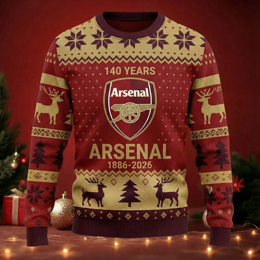 Arsenal 140 Years Anniversary Christmas Sweater , Unisex Wool Sweater