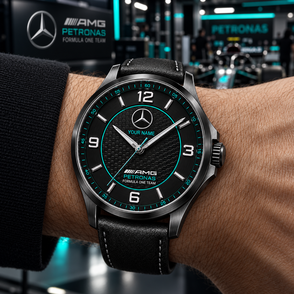Personalized Merc AMG Petronas Premium Luxury Leather Strap Watch