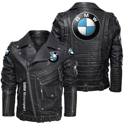 BW Belt Solid Zipper Street Leather Jacket S230904