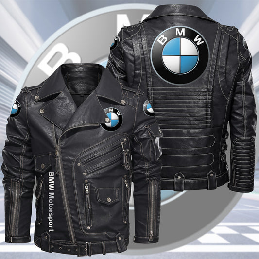 BW Belt Solid Zipper Street Leather Jacket S230904