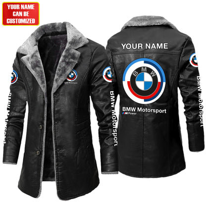Personalized BW Motorsport Leather Fleece Winter Coat S051203