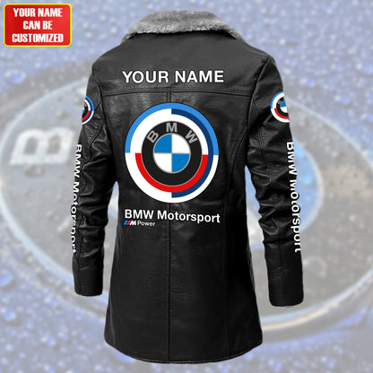 Personalized BW Motorsport Leather Fleece Winter Coat S051203
