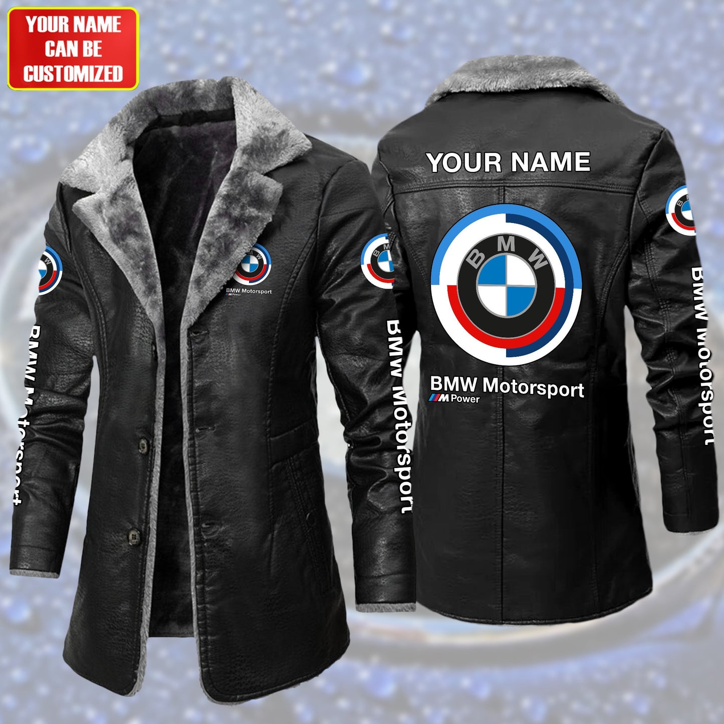 Personalized BW Motorsport Leather Fleece Winter Coat S051203