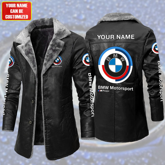 Personalized BW Motorsport Leather Fleece Winter Coat S051203