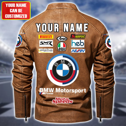Personaziled BW Motorsport Brown Collar Leather Jacket P100302